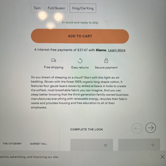 QUINCE Organic Airy Gauze Duvet Cover King plus 2 King Shams - TERRACOTTA - Picture 8 of 8